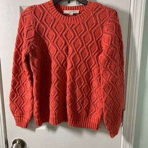 LOFT Orange Diamond Cable Crewneck Sweater